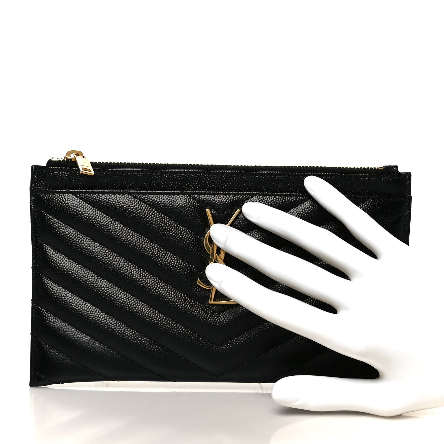 Saint Laurent Grain De Poudre Chevron Monogram Bill Pouch Black 2 of 9