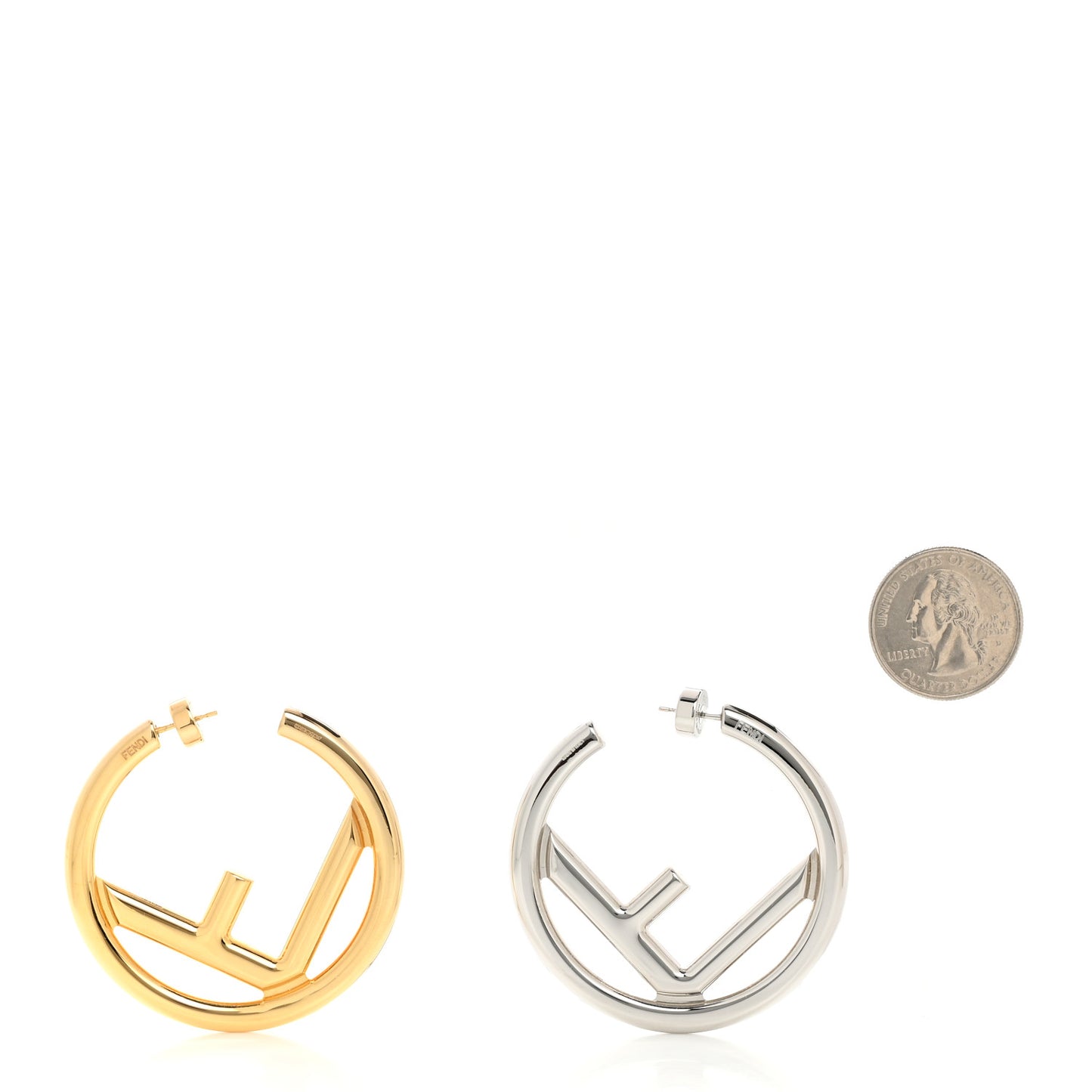 Metal FF Hoop Earrings Gold Silver