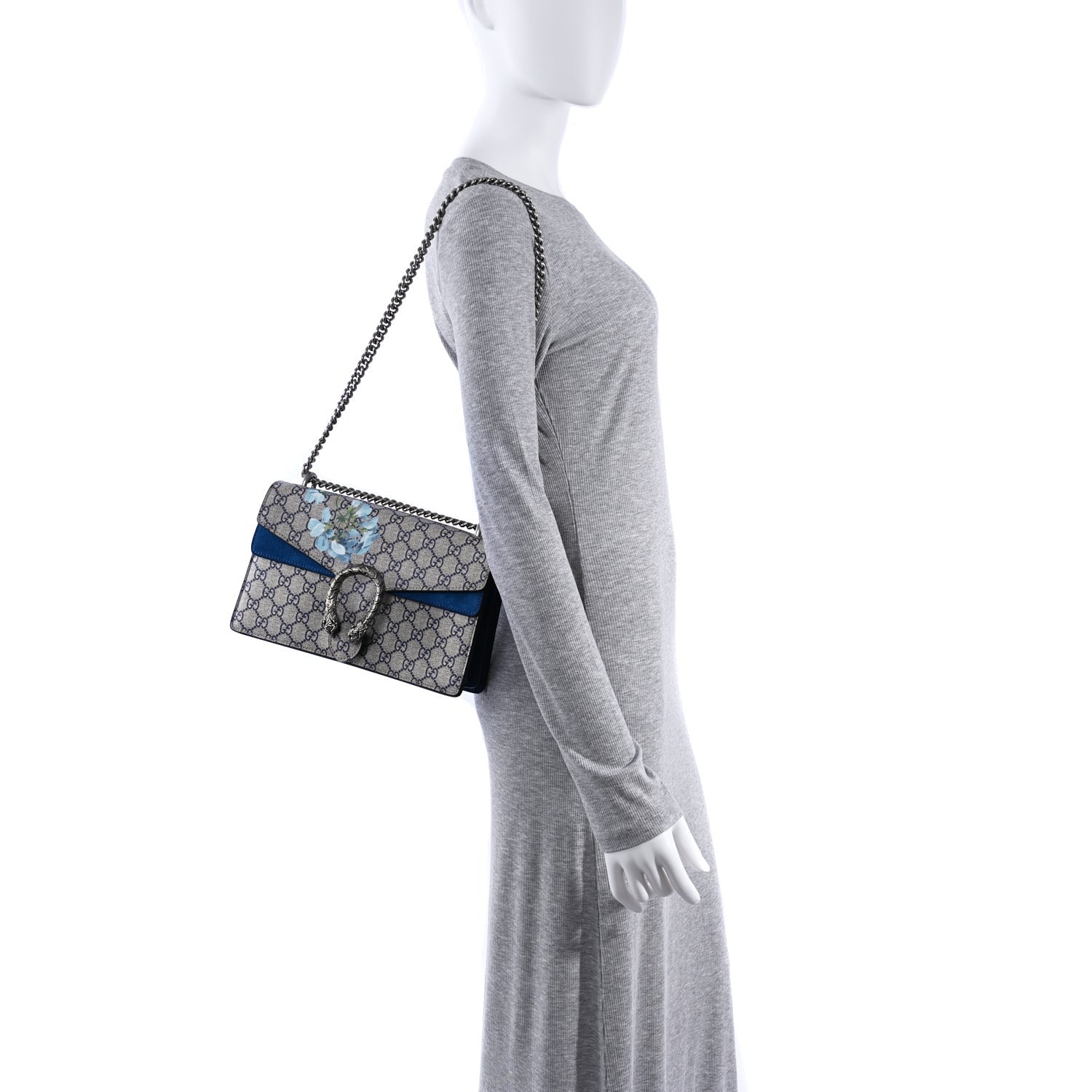 Gucci GG Supreme Monogram Blooms Small Dionysus Shoulder Bag Beige Navy Vintage Blue 2 of 11