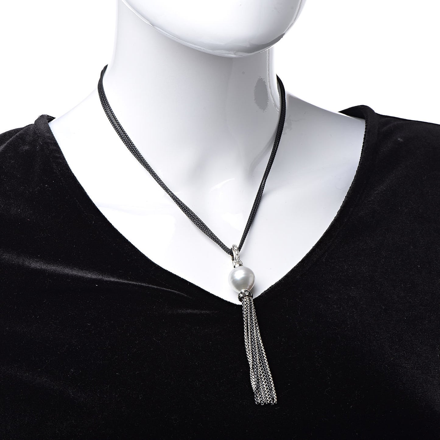 Sterling Silver Diamond Freshwater Pearl Midnight Tassel Necklace