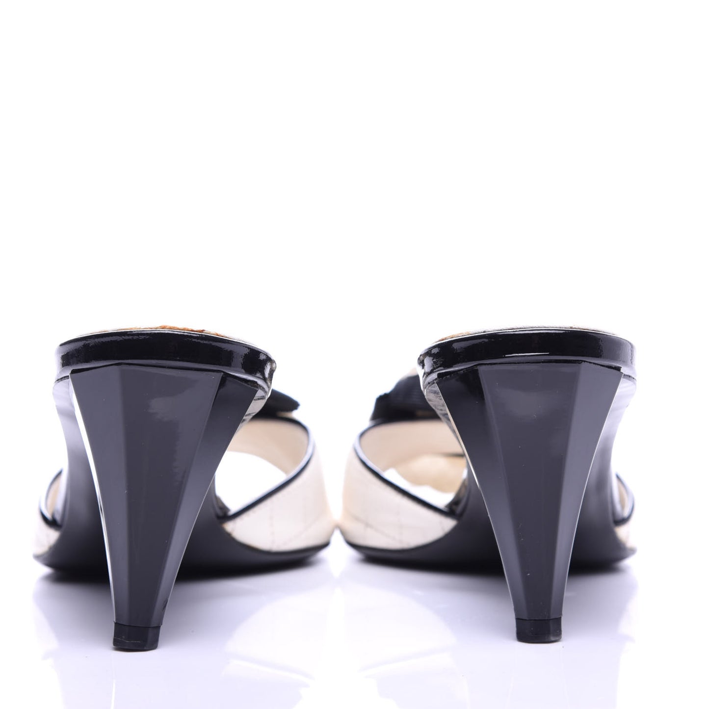 Patent Lambskin Quilted Camellia Mules 39 White