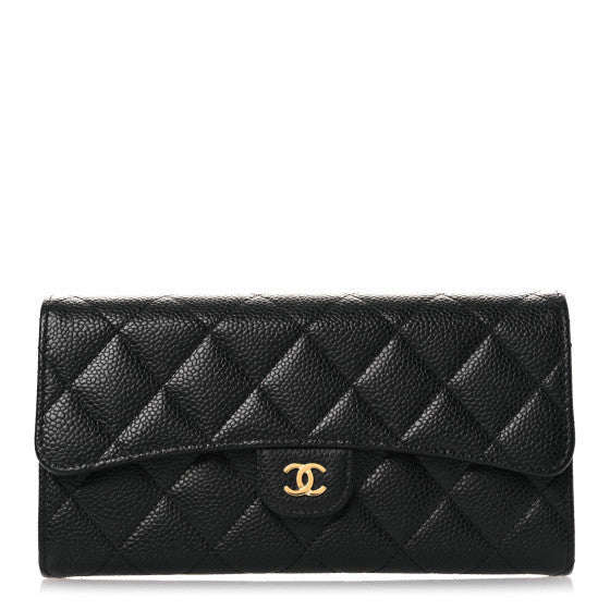 Caviar Quilted Large Gusset Flap Wallet Black