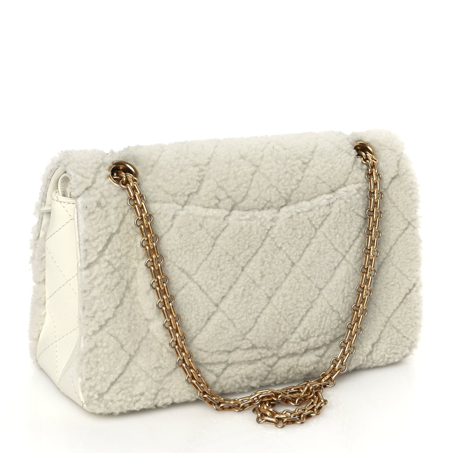 Shearling Lambskin Aged Calfskin Quilted 2.55 Reissue 225 Flap White