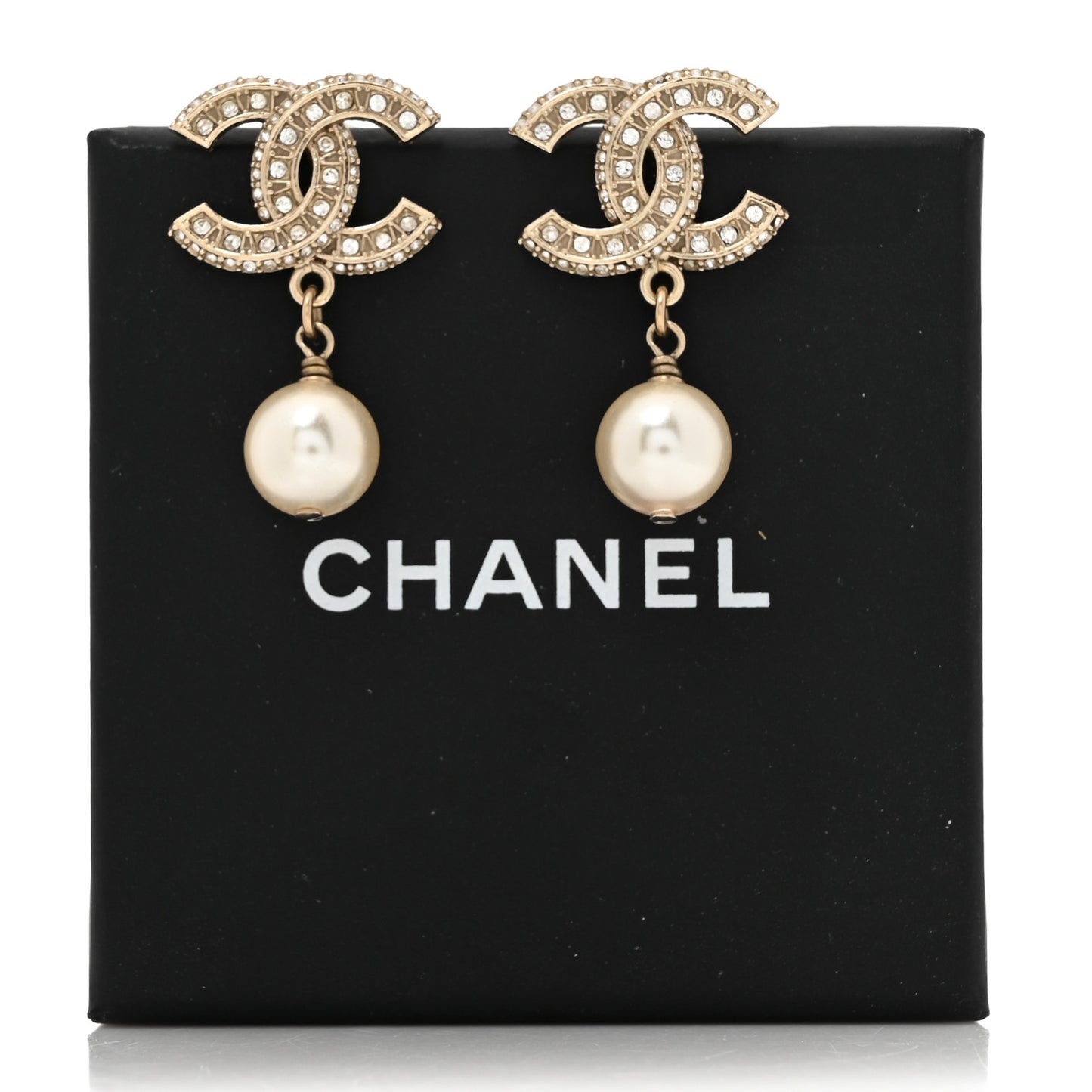 Crystal Pearl CC Drop Earrings Gold