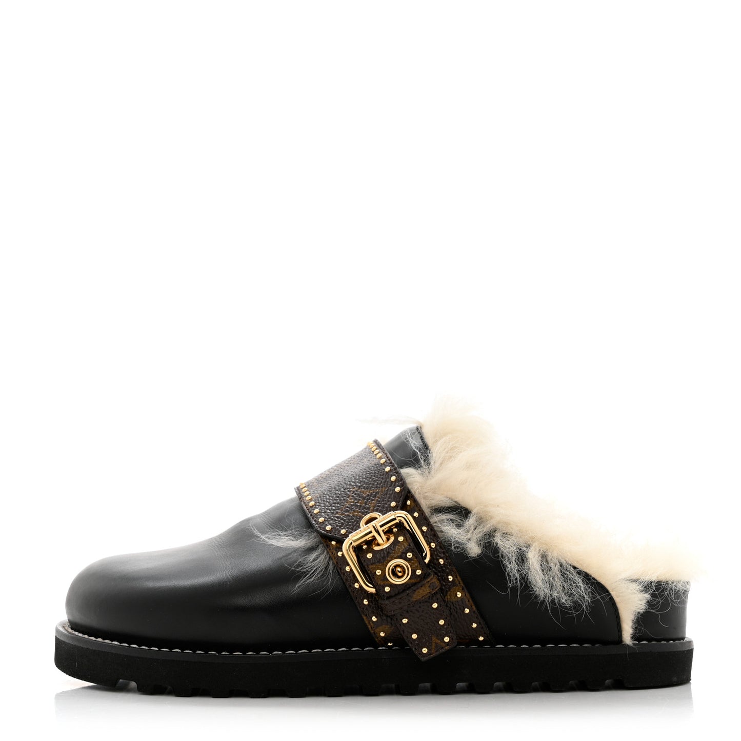 Calfskin Monogram Lambswool Winterbreak Comfort Clogs 37 Black