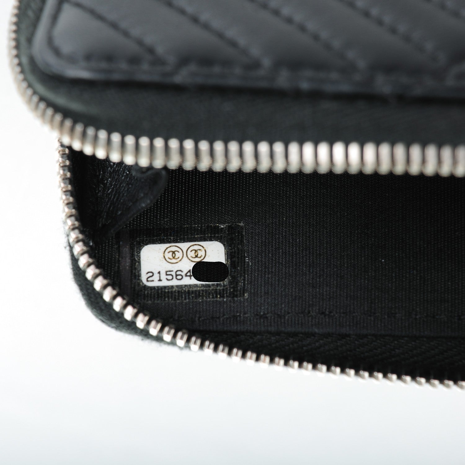 Chanel Lambskin Chevron Zip Around Coin Purse Wallet Black 7 of 7