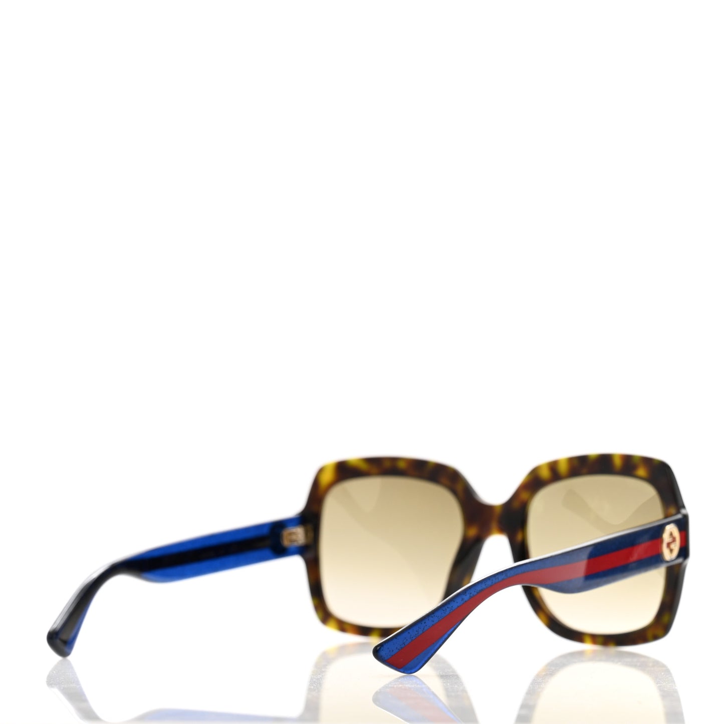 Acetate Square Frame Web Glitter Sunglasses GG0036S Brown Blue