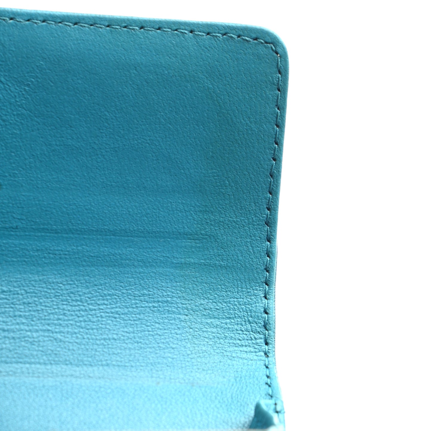 Lambskin Camellia Embossed Flap Card Holder Blue