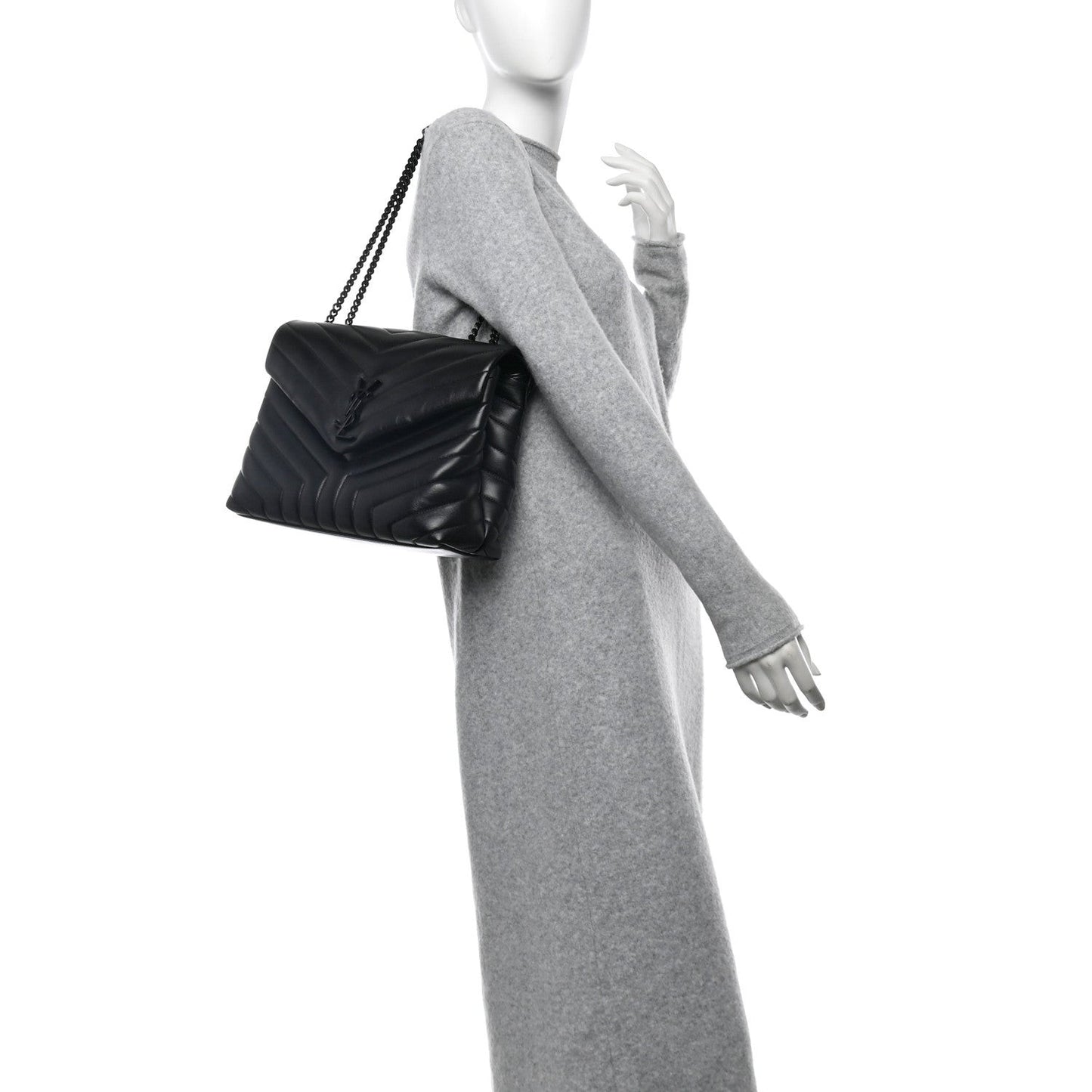 Calfskin Y Quilted Monogram Monochrome Medium Loulou Chain Satchel Black
