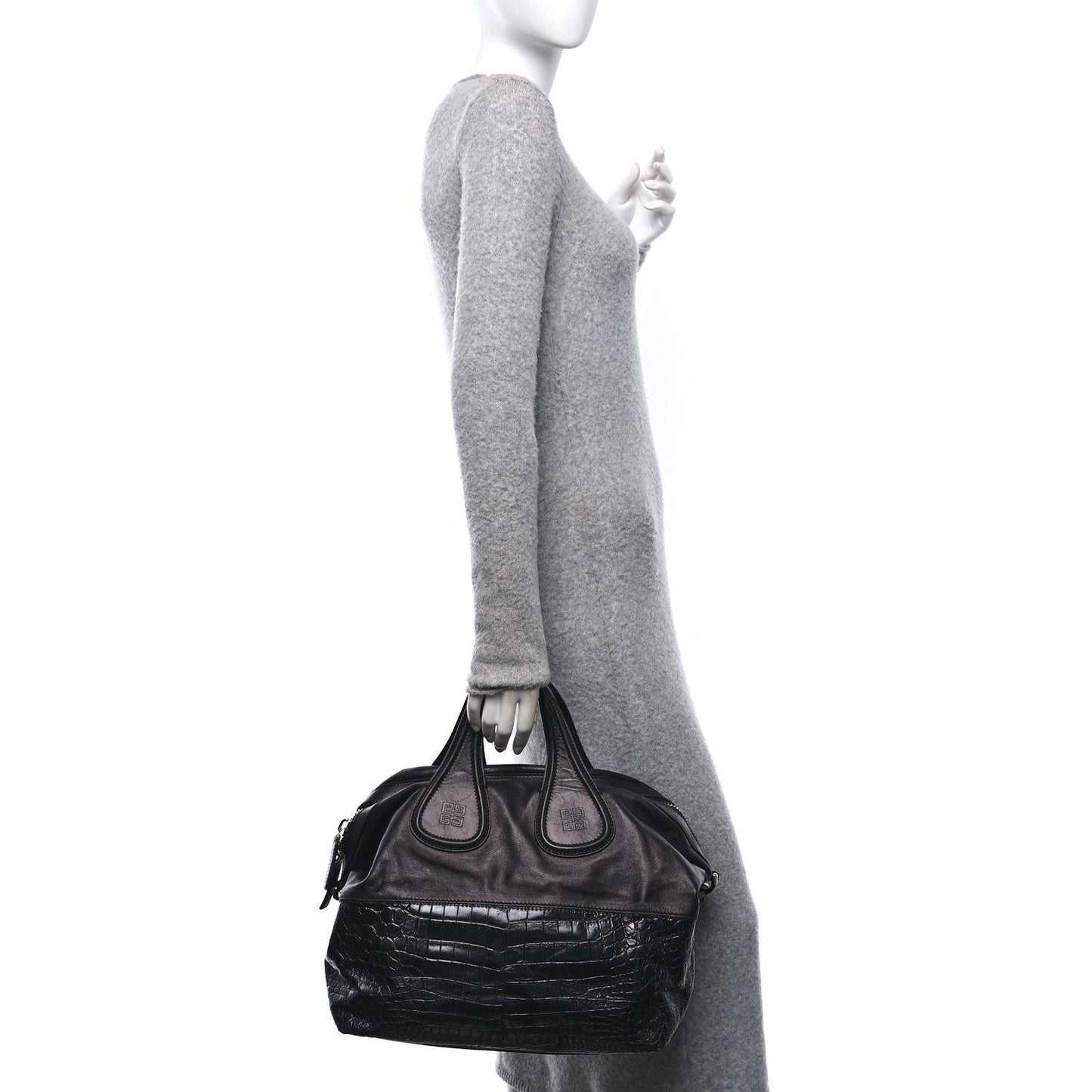 Calfskin Crocodile Embossed Medium Nightingale Black