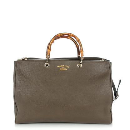 Gucci Calfskin Large Bamboo Shopper Tote Grey Field 1 of 7