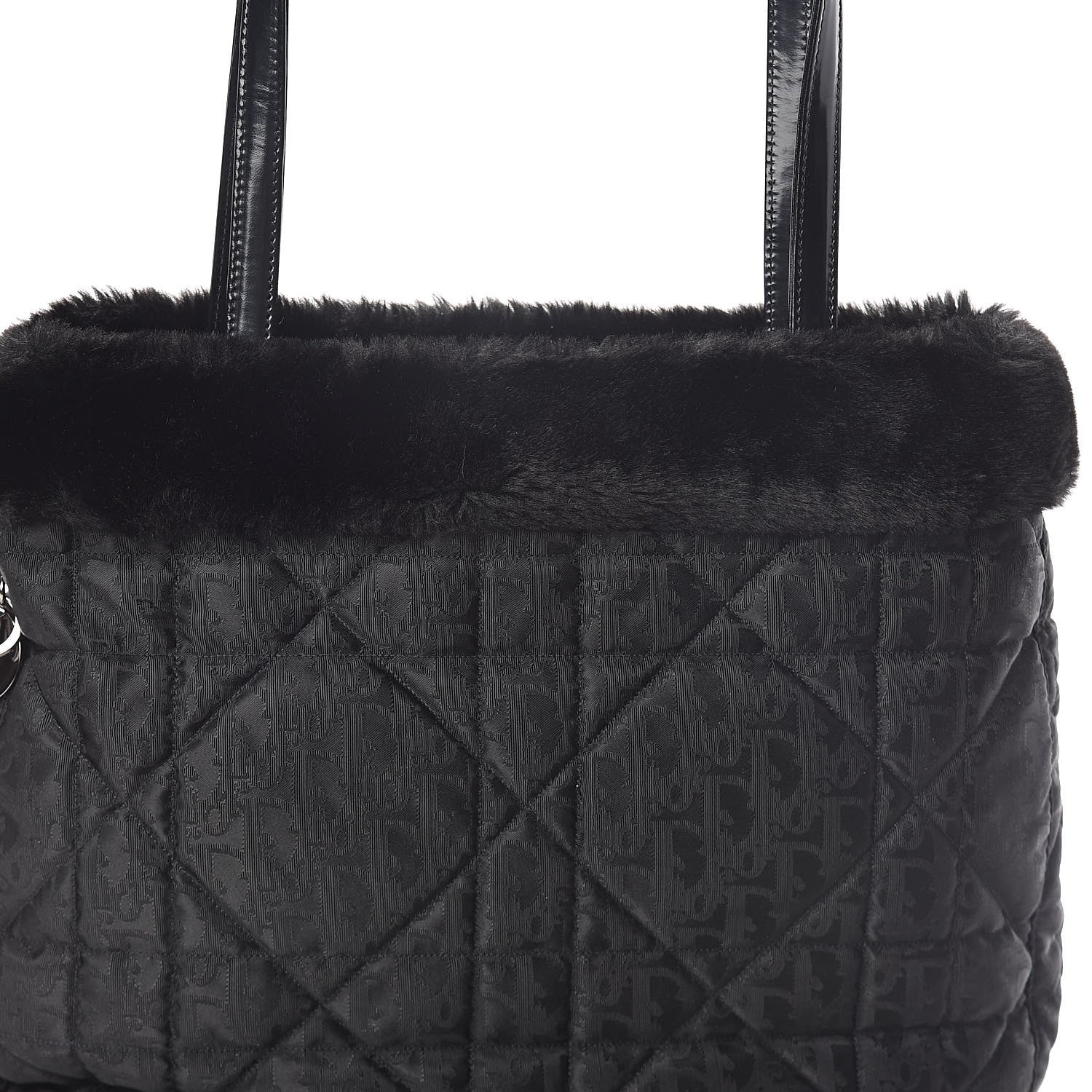Christian Dior Nylon Monogram Fur Cannage Tote Black 7 of 9