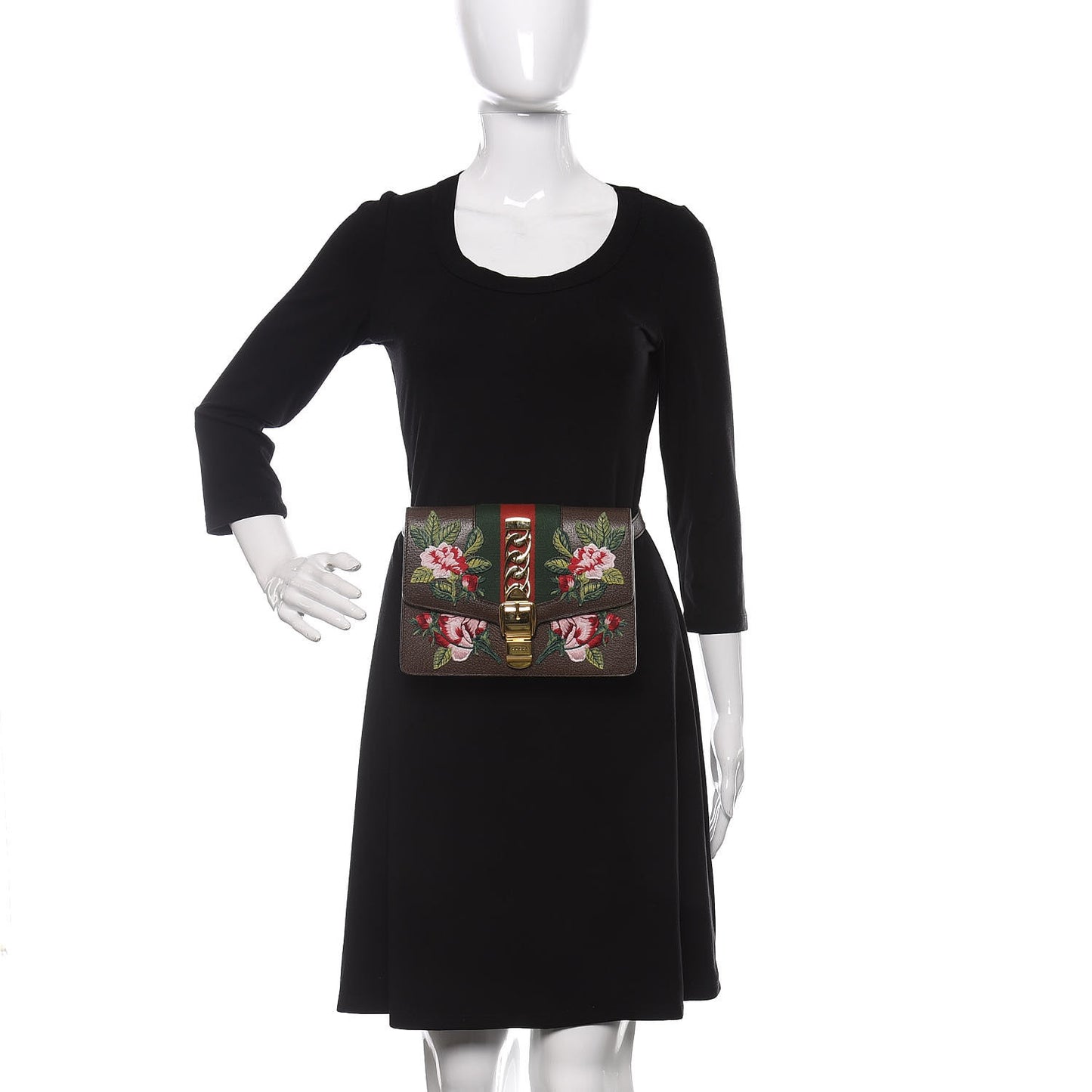 Calfskin Embroidered Sylvie Belt Bag 85 34 Brown