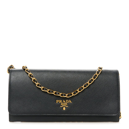 Prada Saffiano Metal Oro Chain Wallet Black 1 of 11