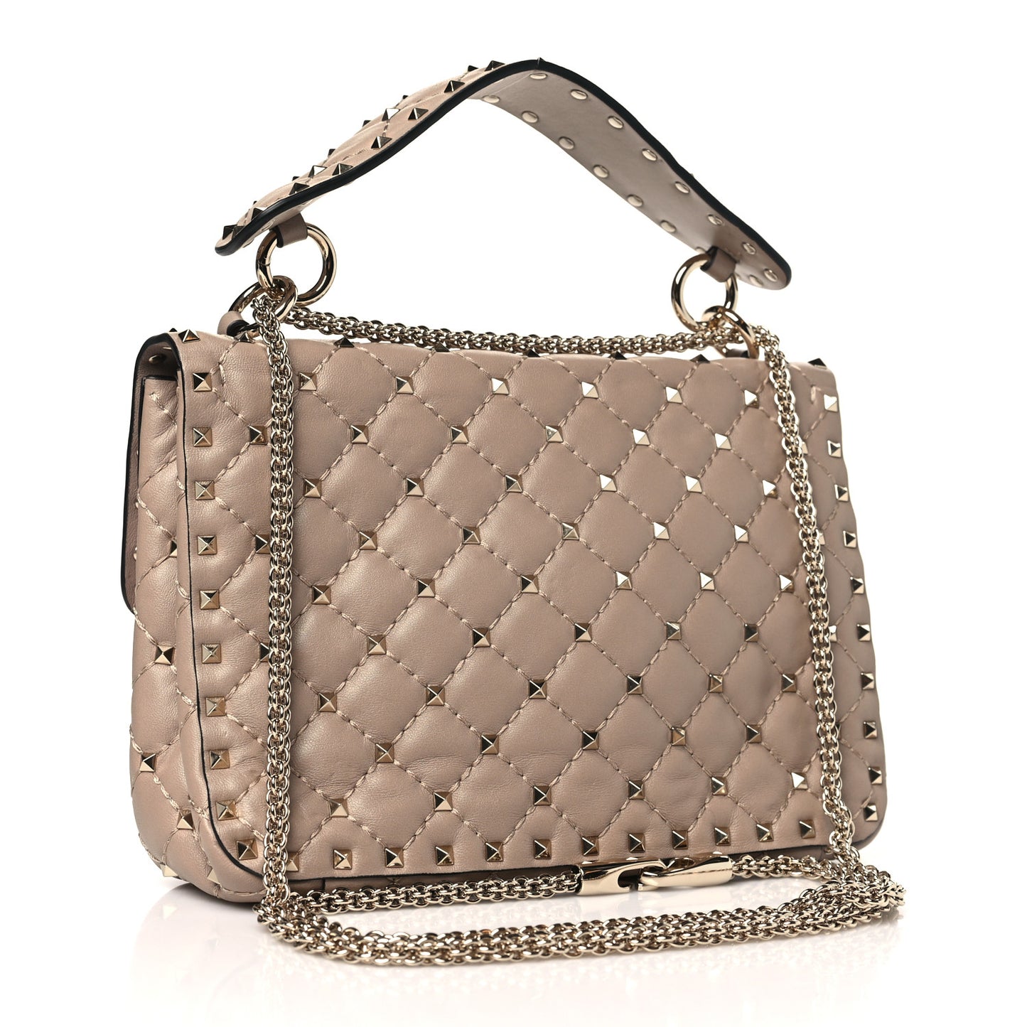 Nappa Medium Rockstud Spike Shoulder Bag Poudre