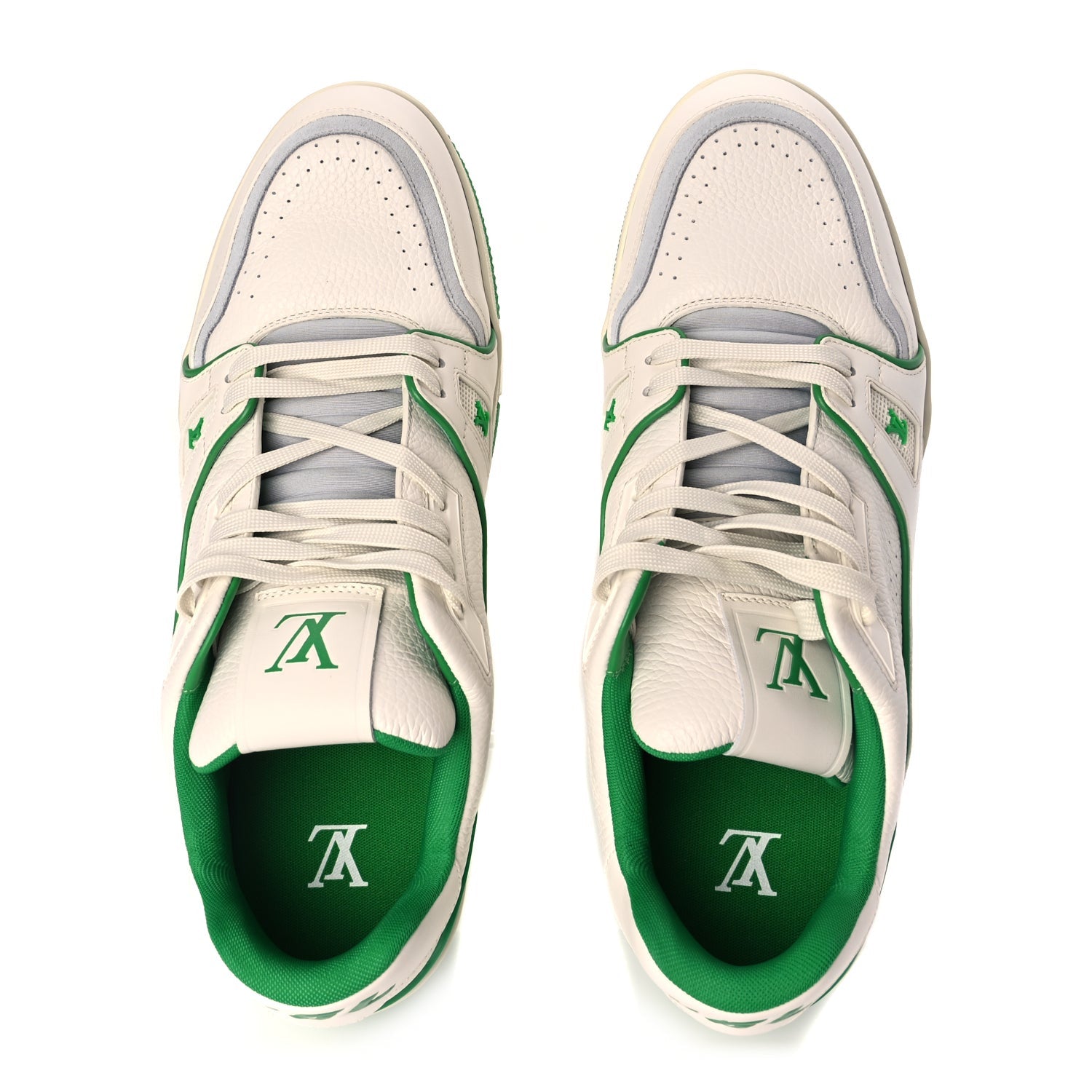 Louis Vuitton Grained Calfskin Script Mens LV Trainer Sneakers 10 Green 2 of 9