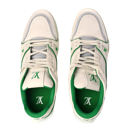 Louis Vuitton Grained Calfskin Script Mens LV Trainer Sneakers 10 Green 2 of 9