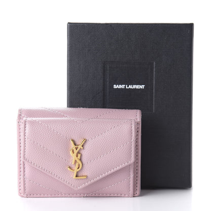 Saint Laurent Grain De Poudre Matelasse Chevron Monogram Tiny Wallet Tender Pink 10 of 10