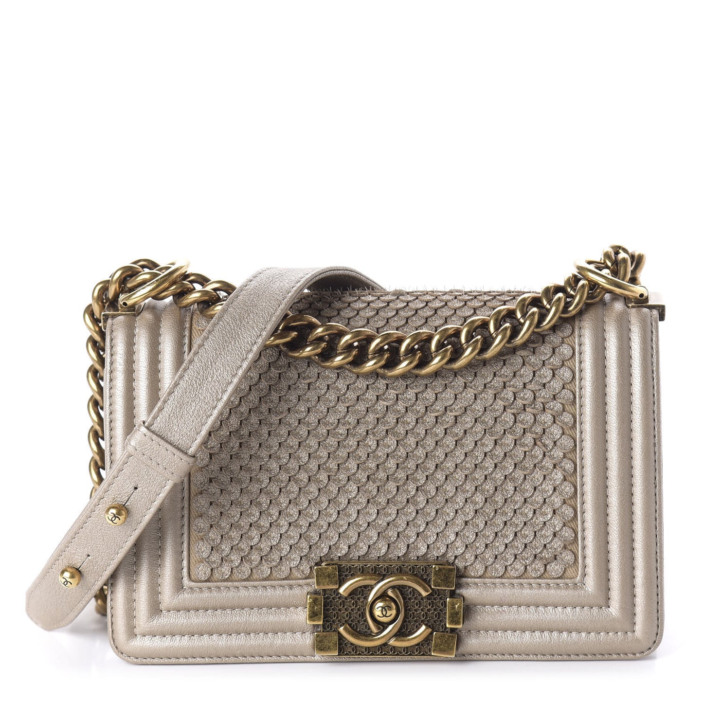 Metallic Lambskin Small Scaled Boy Flap Gold