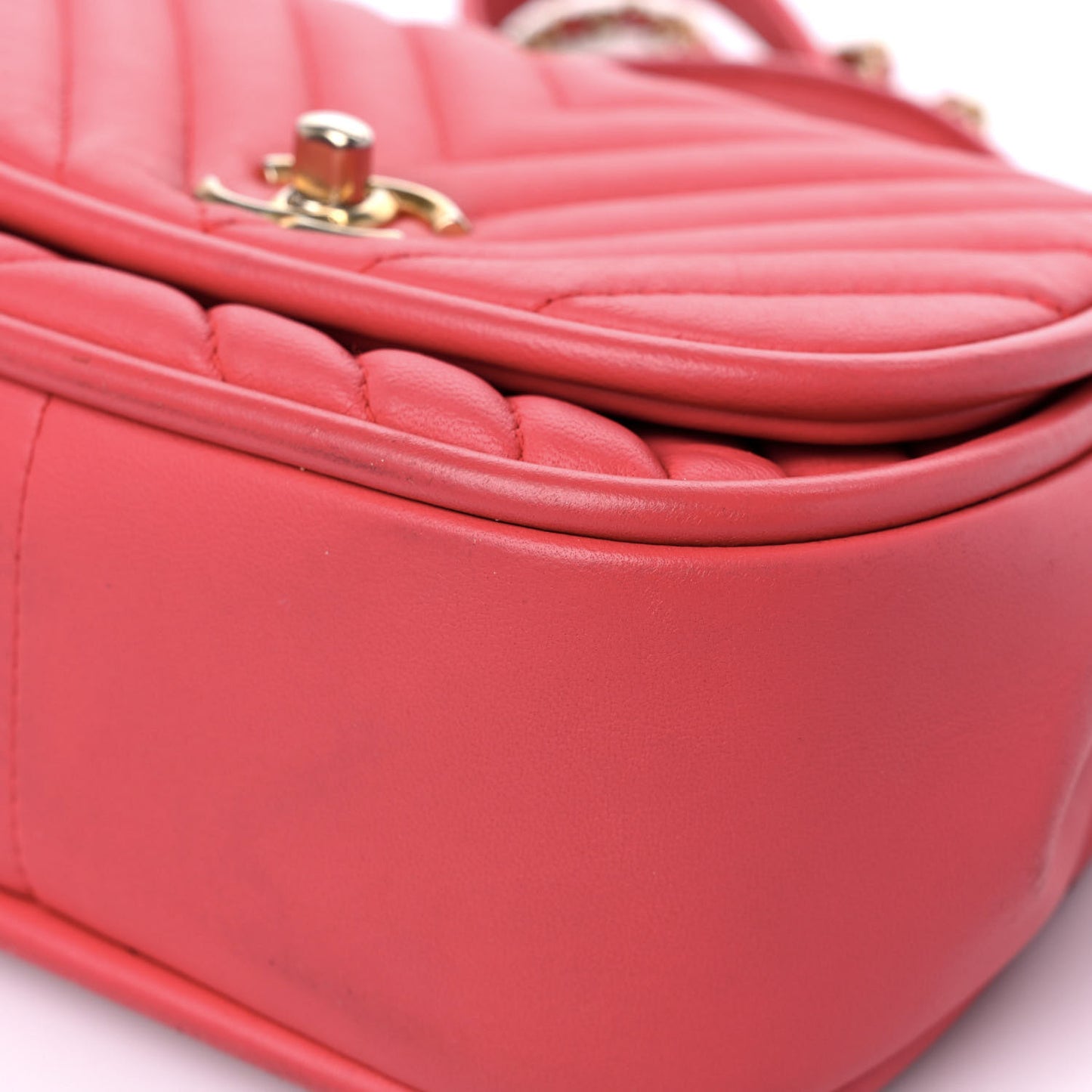 Lambskin Reverse Chevron Quilted Mini Round Top Handle Flap Bright Pink