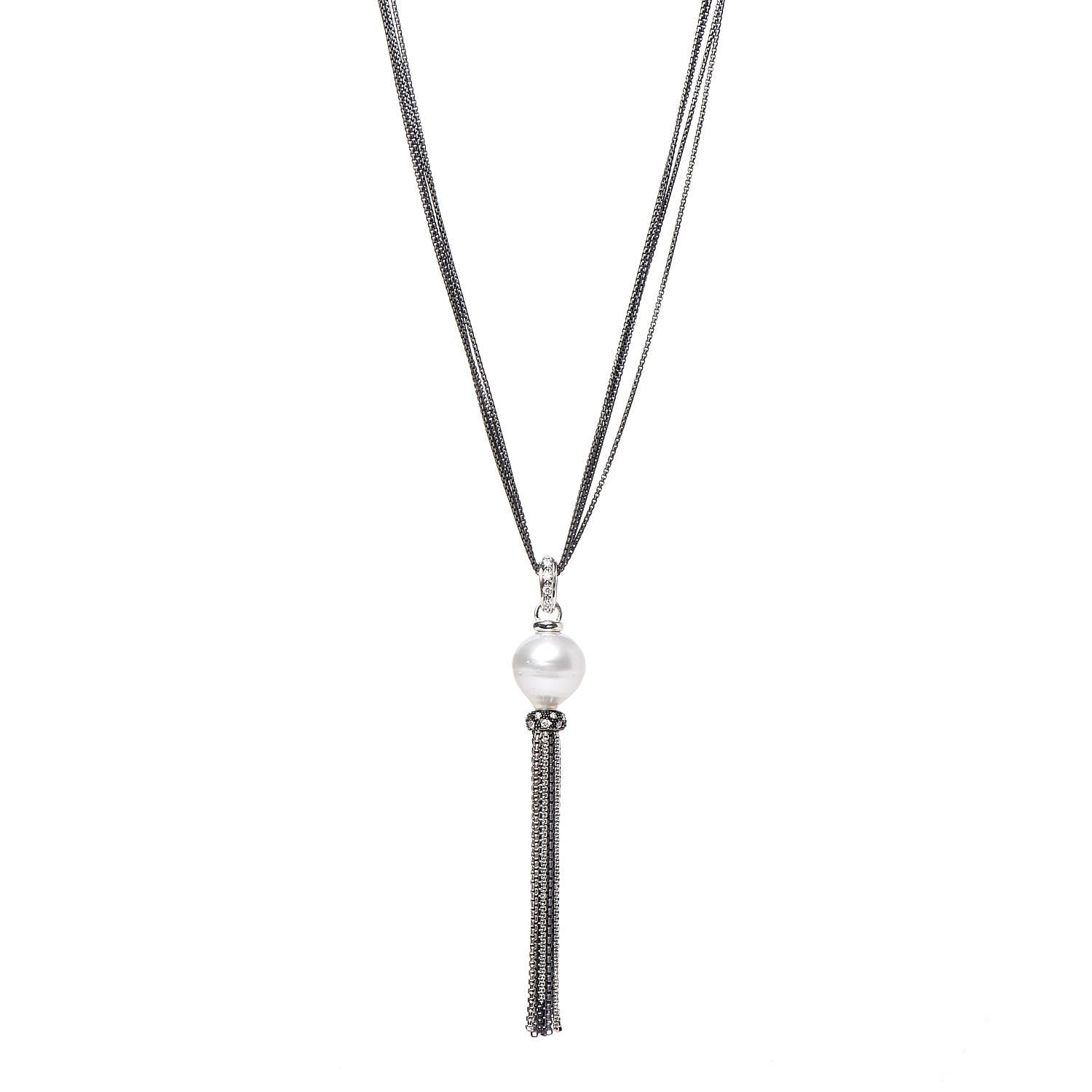 David Yurman Sterling Silver Diamond Freshwater Pearl Midnight Tassel Necklace 1 of 7