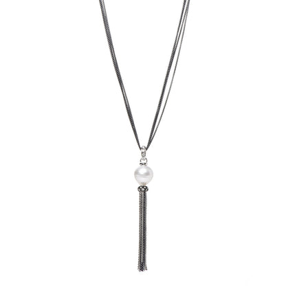 David Yurman Sterling Silver Diamond Freshwater Pearl Midnight Tassel Necklace 1 of 7