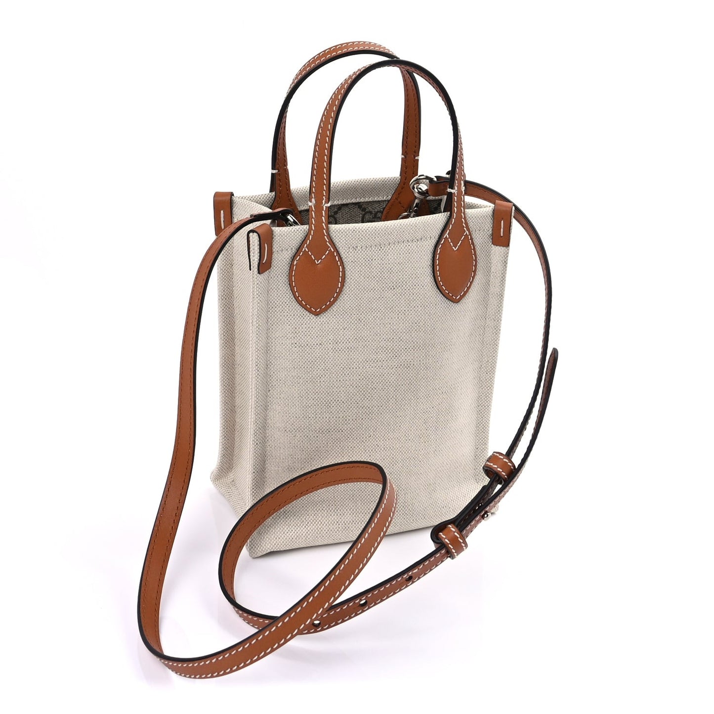 Canvas Calfskin Logo Mini Tote Bag Beige Light Brown