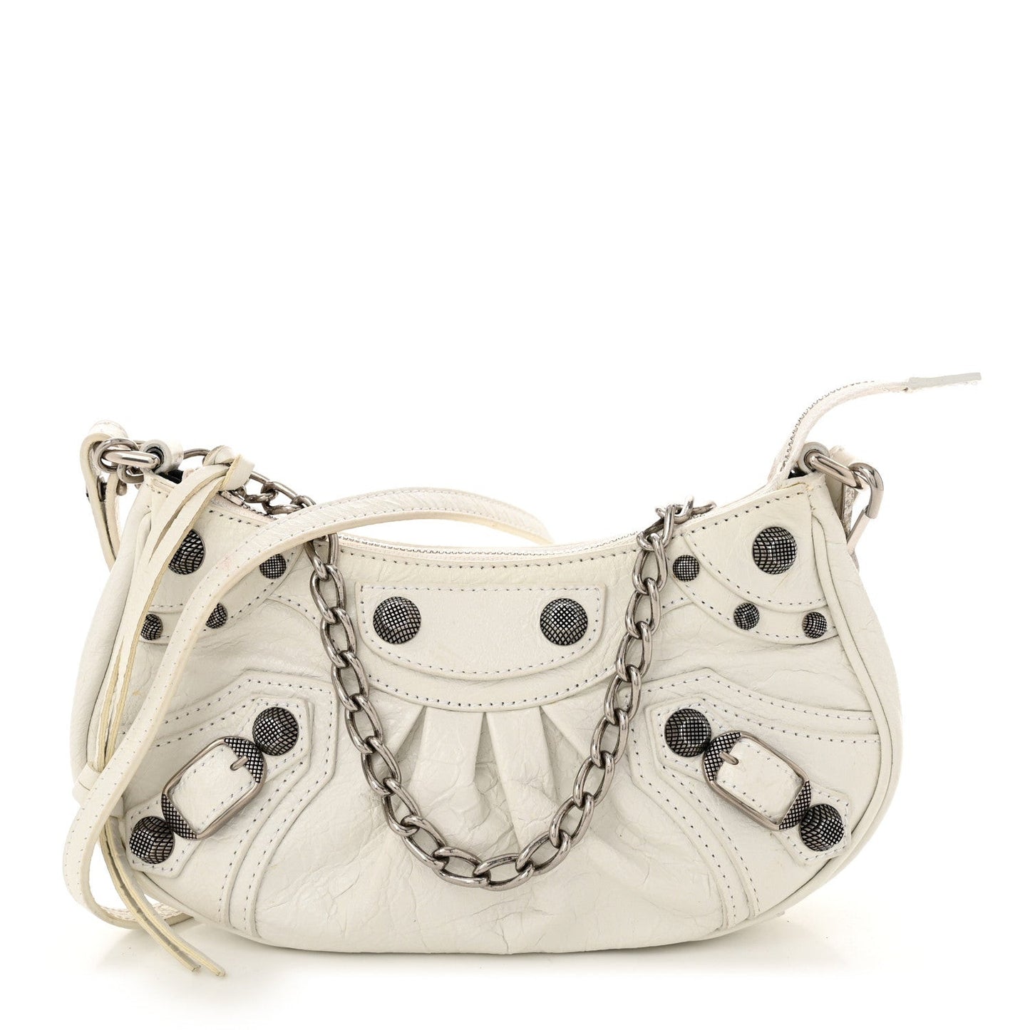 Extra Supple Calfskin Crocodile Embossed Le Cagole Mini Purse With Chain White