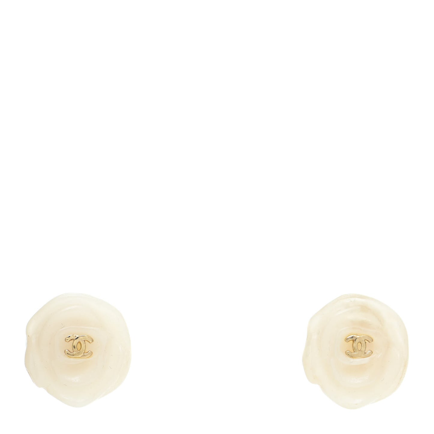 Resin CC Camellia Clip On Earrings White