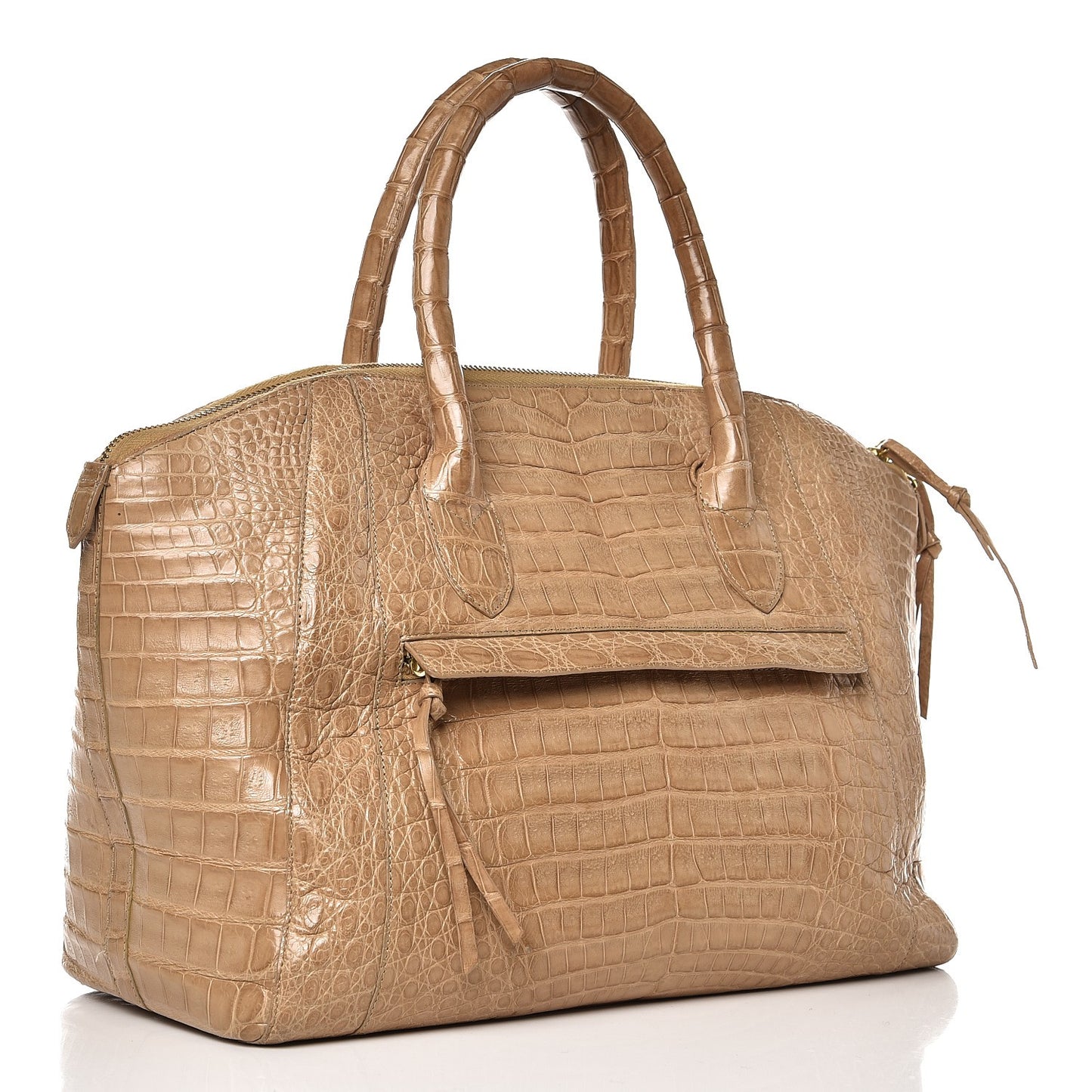 Crocodile Medium Dome Satchel Beige
