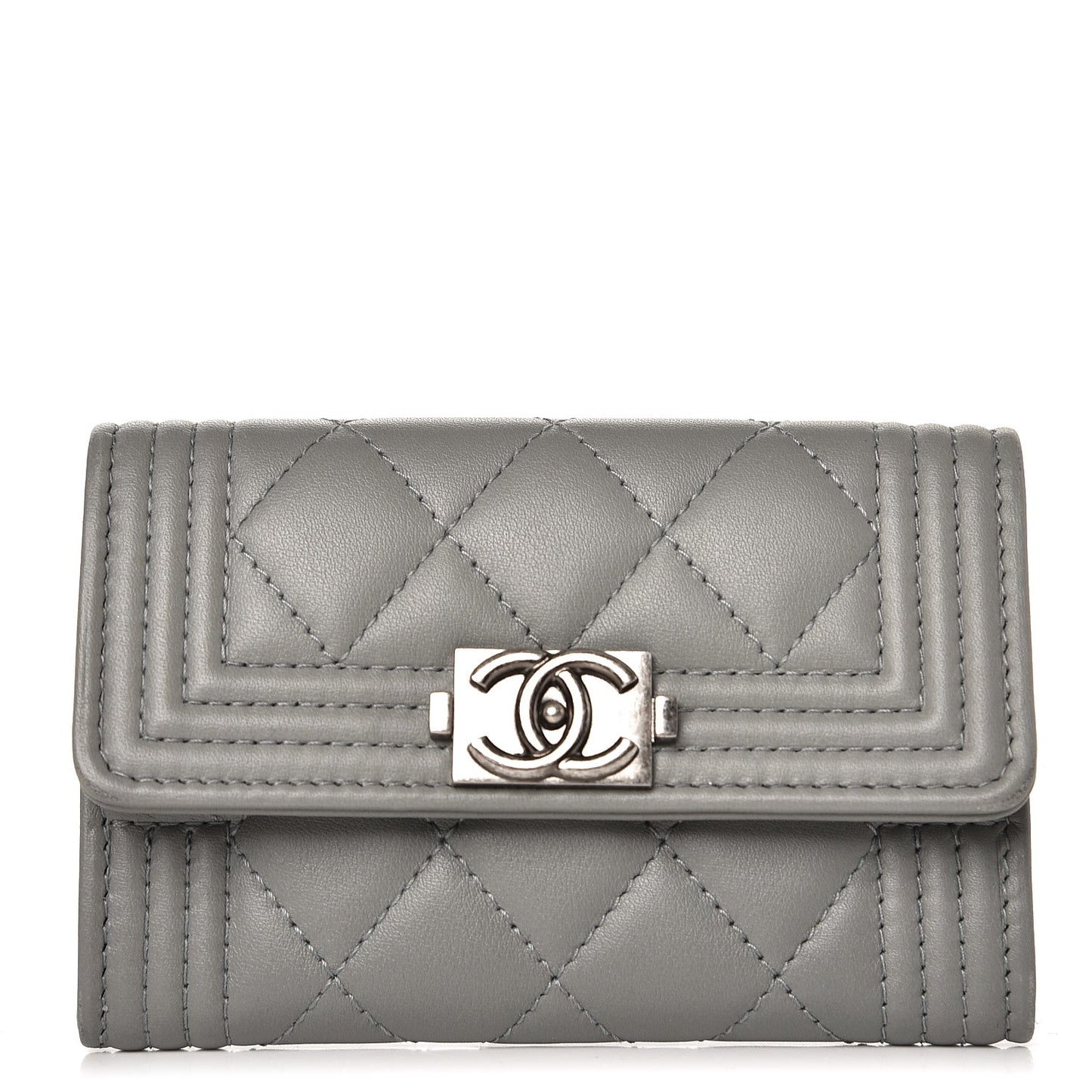Lambskin Quilted Boy Card Holder Wallet Grey