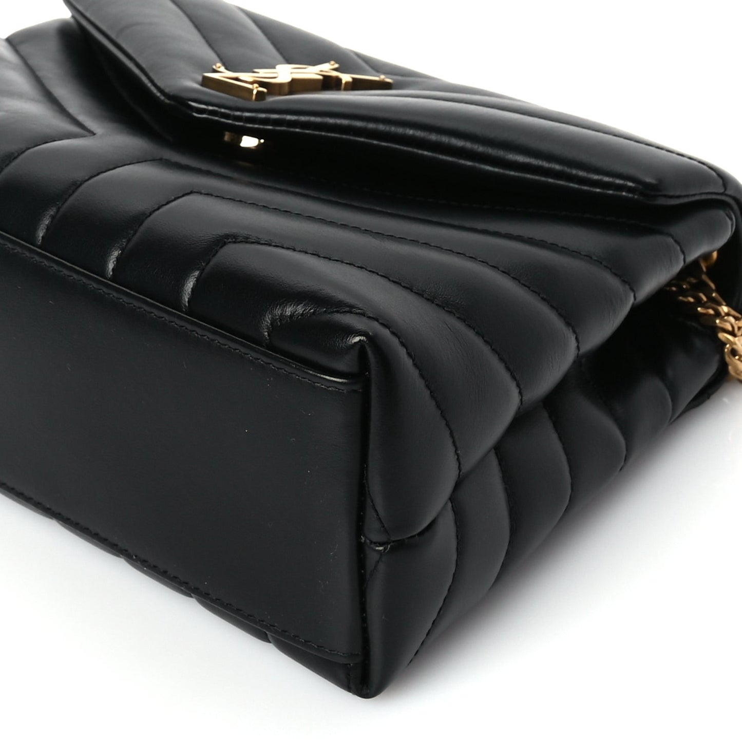 Calfskin Y Quilted Monogram Small Loulou Chain Satchel Black