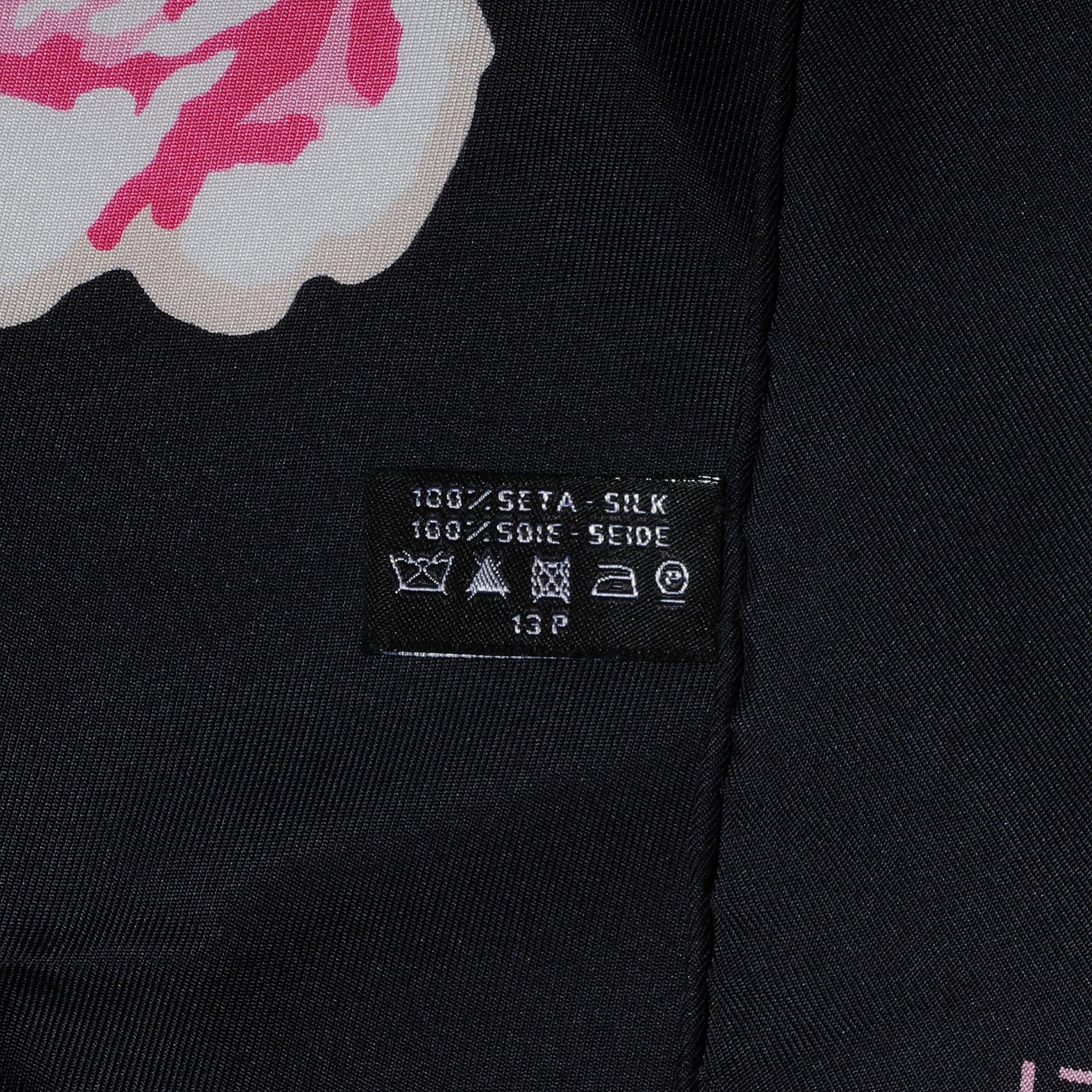 Chanel Silk Camellia Flower Scarf Black 5 of 5