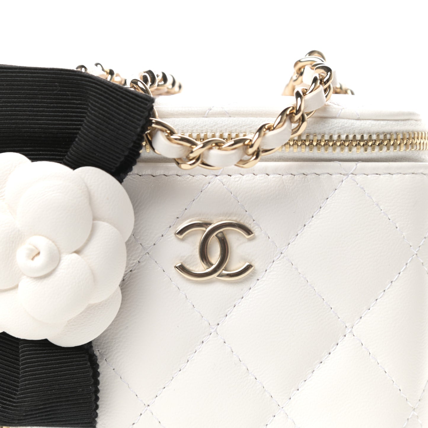 Lambskin Quilted My Chanel Lady Vanity Case With Chain White