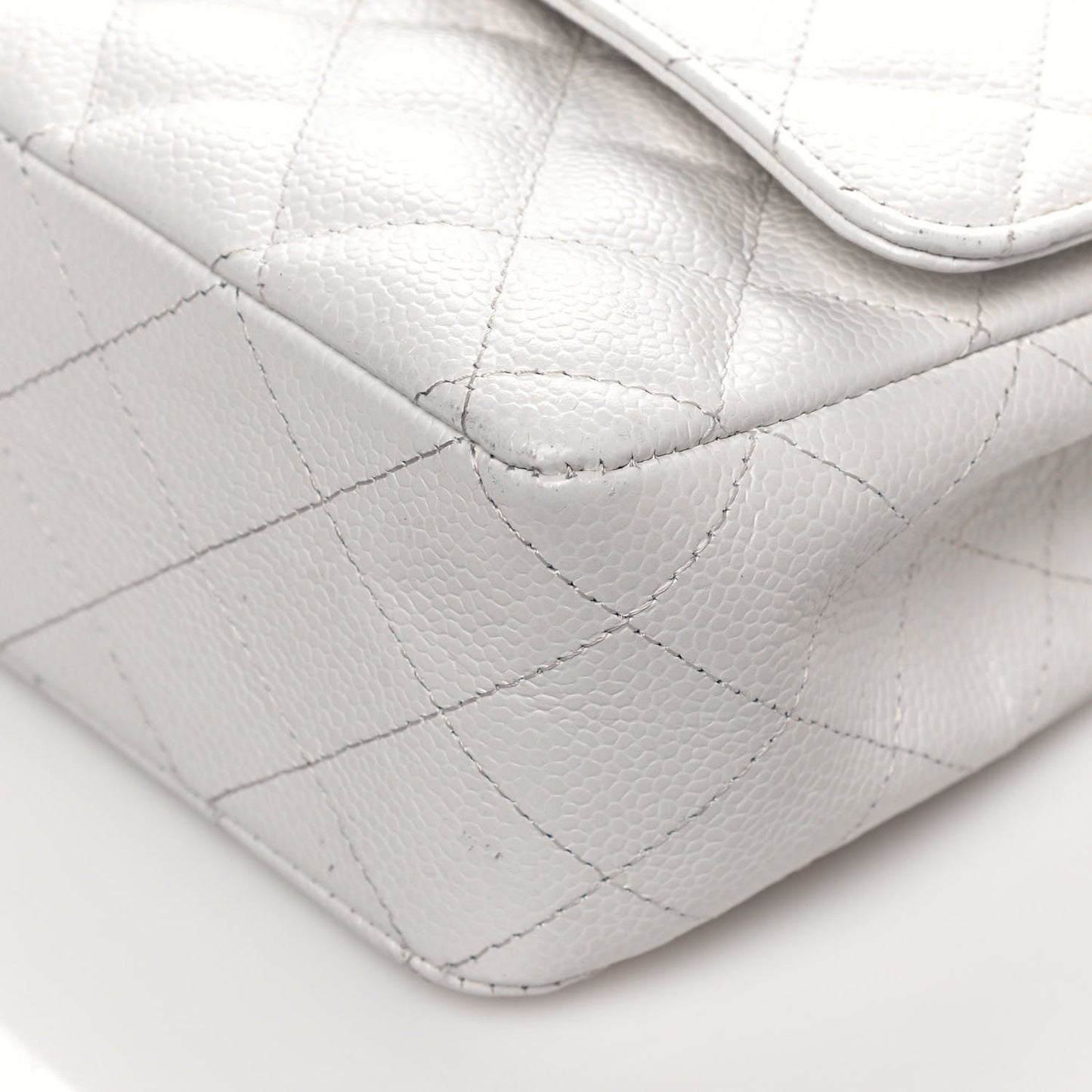 Caviar Quilted Medium Double Flap White