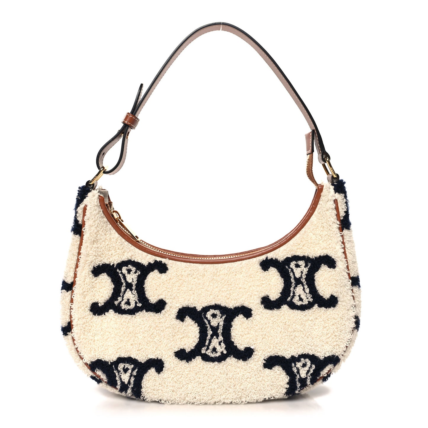 Bouclette Embroidered Ava Triomphe Shoulder Bag Navy Tan