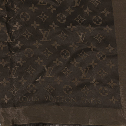 Louis Vuitton Silk Wool Monogram Shine Shawl Brown 2 of 3