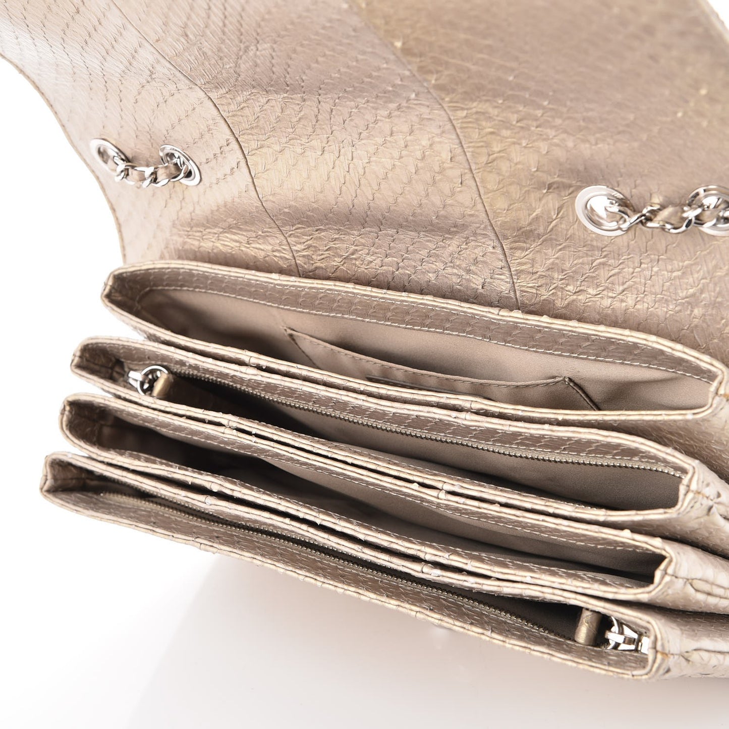 Iridescent Python Quilted Medium Clam Pocket Flap Gold