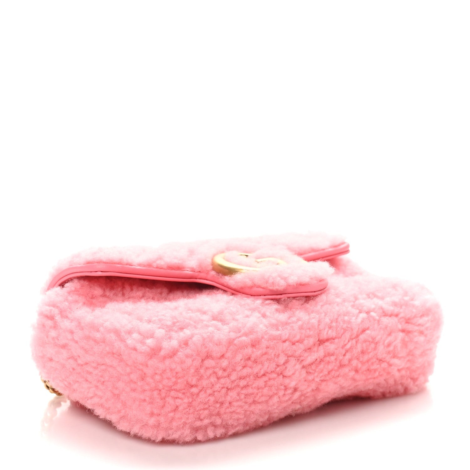 Gucci Shearling Matelasse Super Mini GG Marmont Shoulder Bag Lotus Pink 4 of 7