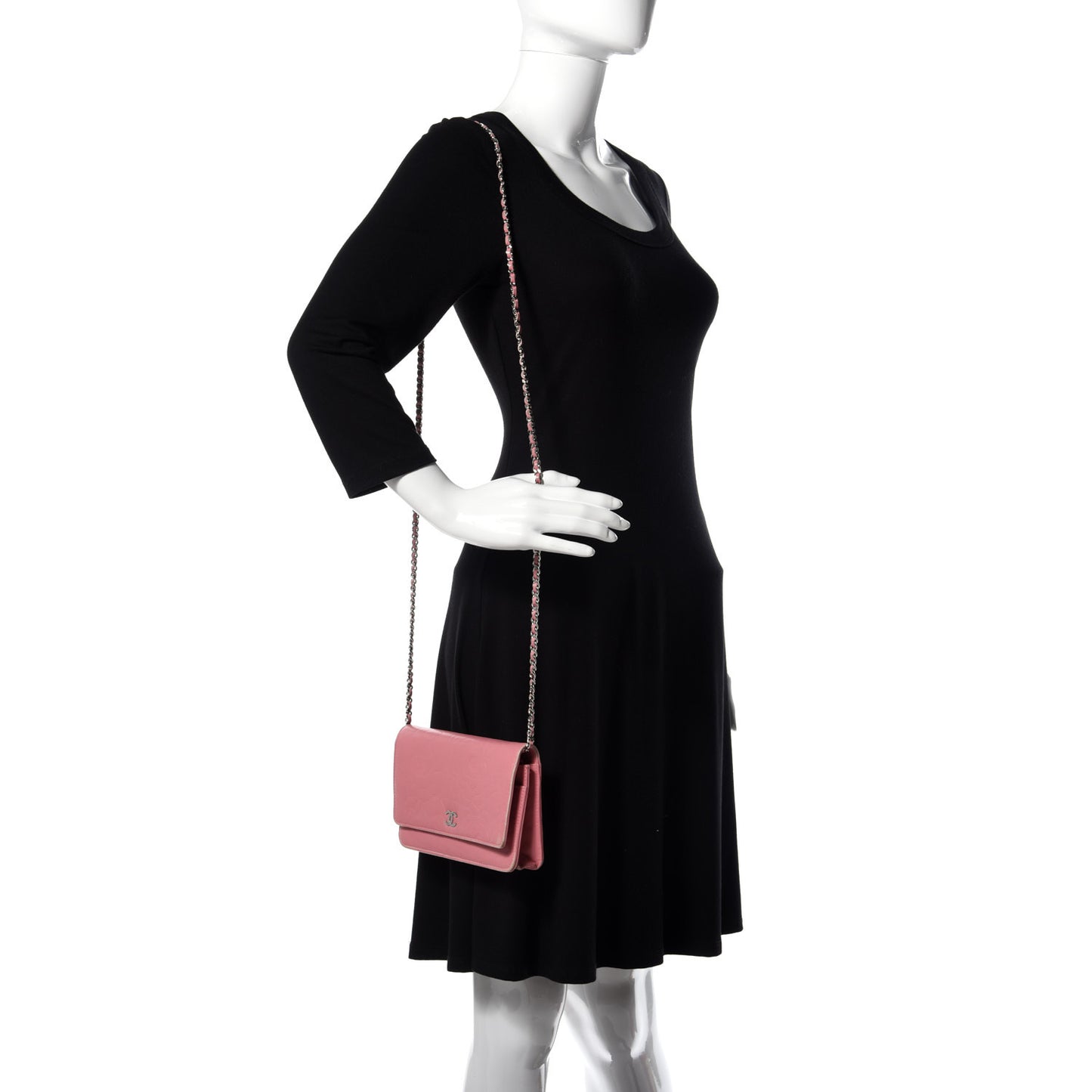 Lambskin Camellia Embossed Wallet On Chain WOC Pink