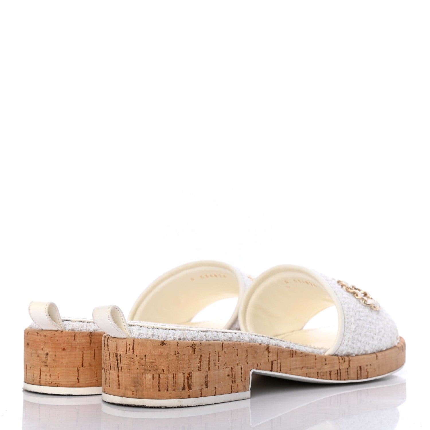 Chanel Tweed Cork CC Chain Mule Sandal 40.5 White 4 of 8