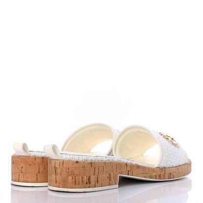 Chanel Tweed Cork CC Chain Mule Sandal 40.5 White 4 of 8