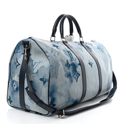 Louis Vuitton Monogram Watercolor Keepall Bandouliere 50 Hickory Stripes Denim 3 of 10