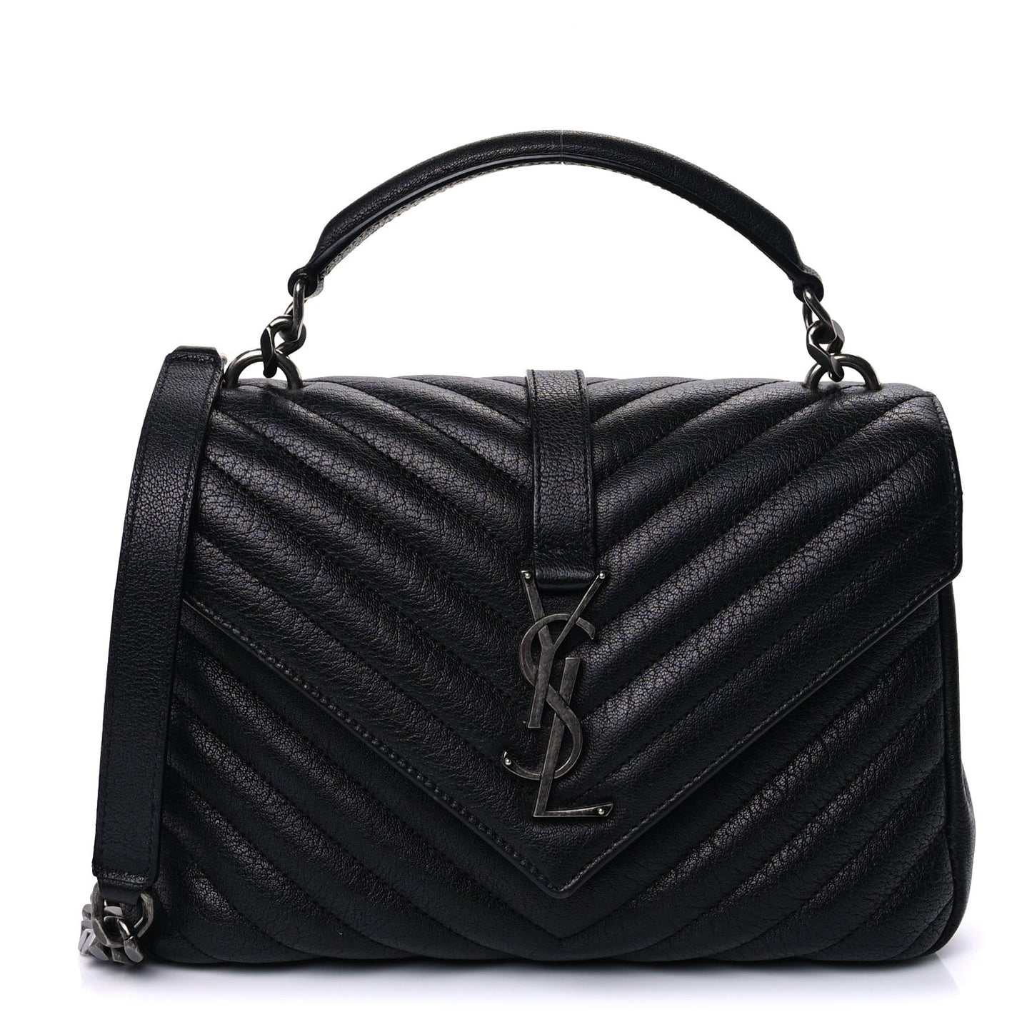 Sheepskin Matelasse Chevron Monogram Medium College Bag  Black