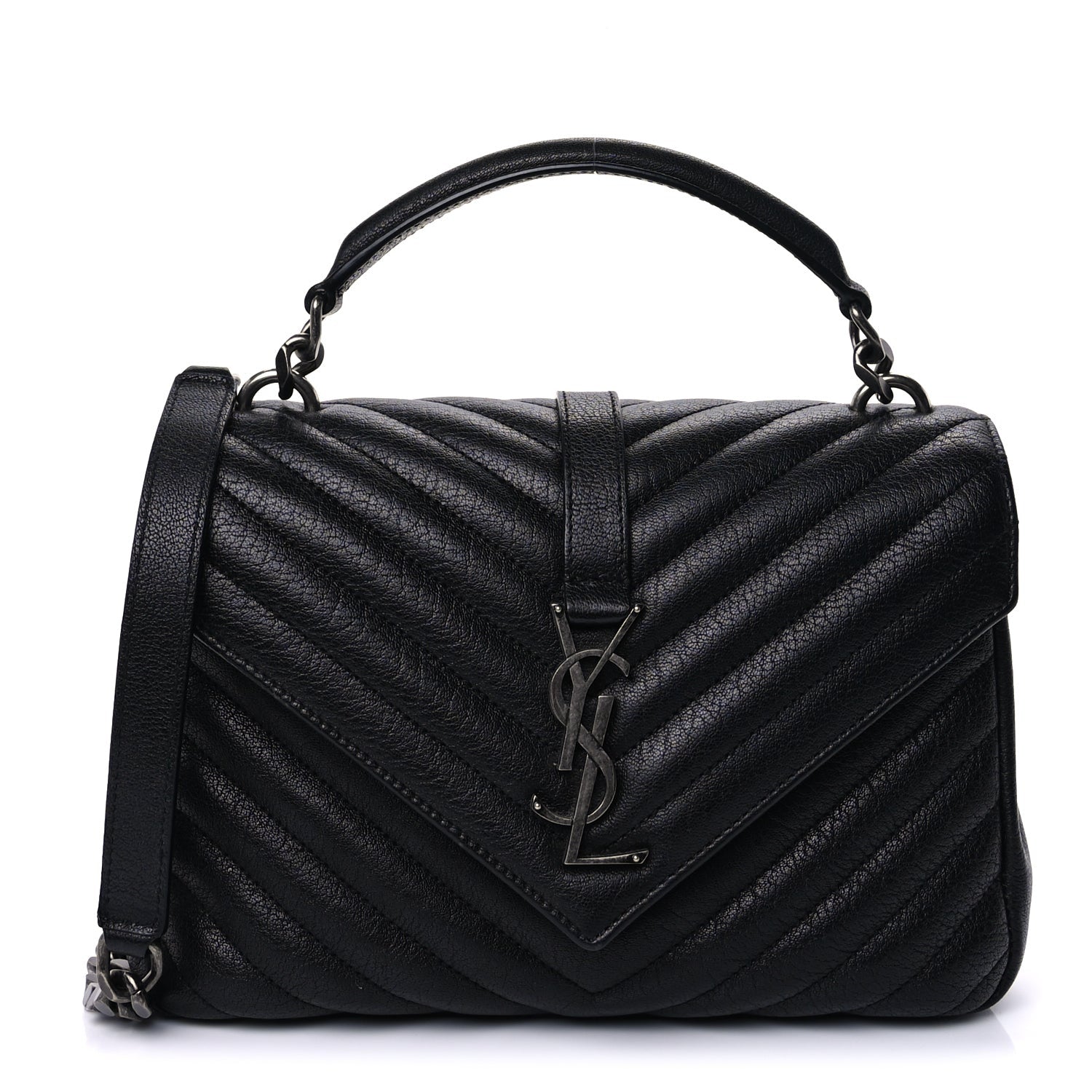 Saint Laurent Sheepskin Matelasse Chevron Monogram Medium College Bag  Black 1 of 8