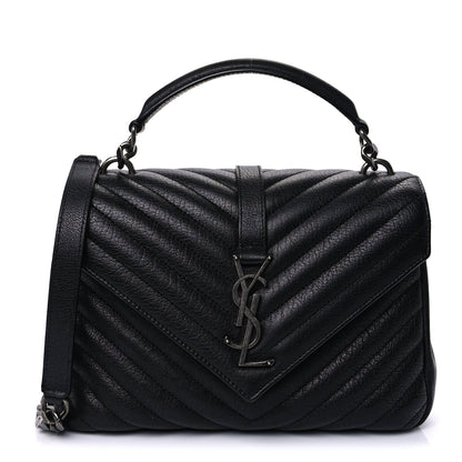 Saint Laurent Sheepskin Matelasse Chevron Monogram Medium College Bag  Black 1 of 8