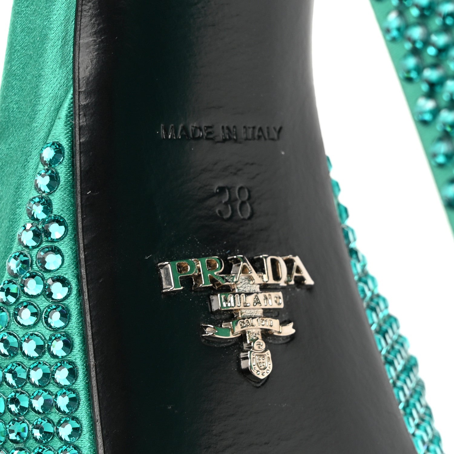 Prada Satin Crystal Triangle Logo 40/135mm Platform Sandals 38 Mango 7 of 7