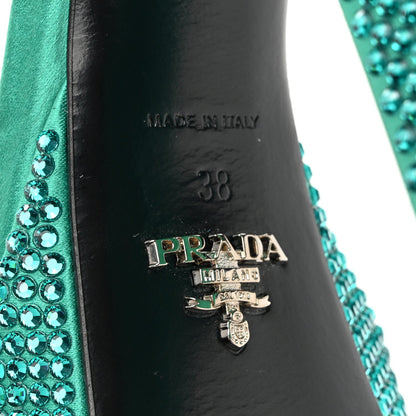 Prada Satin Crystal Triangle Logo 40/135mm Platform Sandals 38 Mango 7 of 7