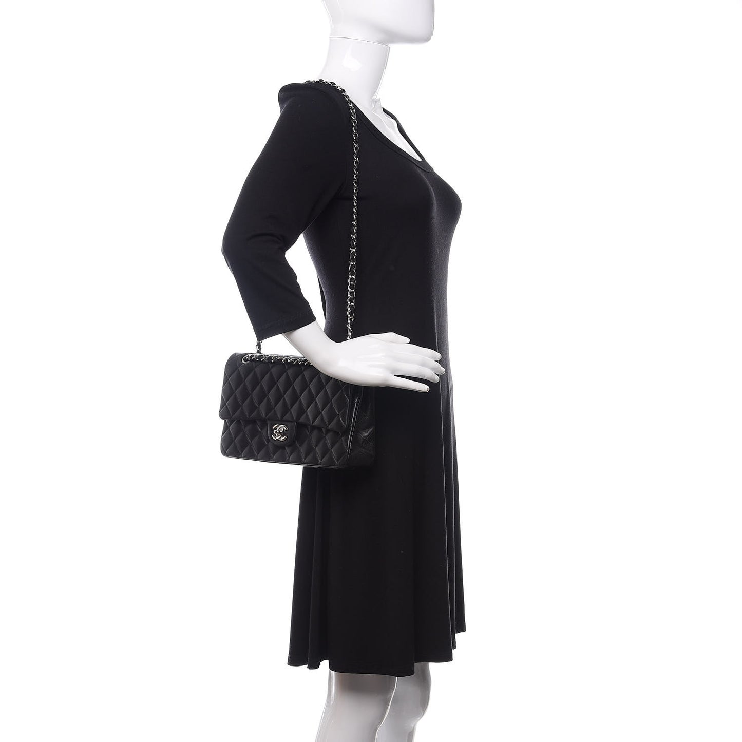 Lambskin Quilted Medium Double Flap Black