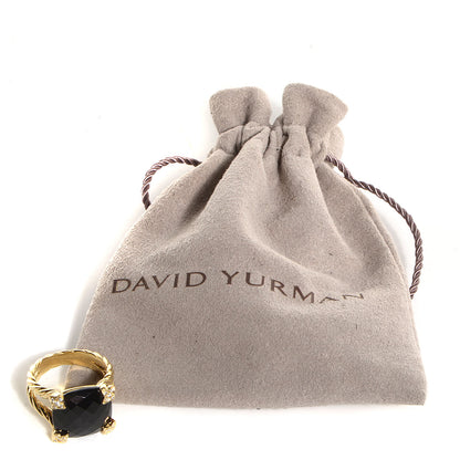 David Yurman 18k Yellow Gold Black Onyx Pave Diamond 15mm Cushion On Point Ring 7 6 of 6
